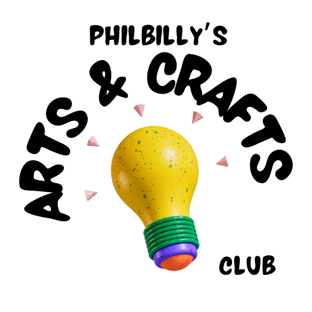 Philbilly's Arts & Crafts Club logo featuring a lightbulb and bold text.