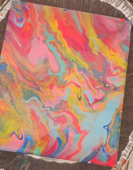 alexreart3 Colourful abstract painting with swirls of pink, yellow, blue, and green tones.