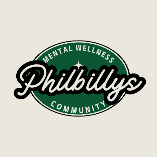 Logo for Philillys Mental Wellness Community in green and black design.